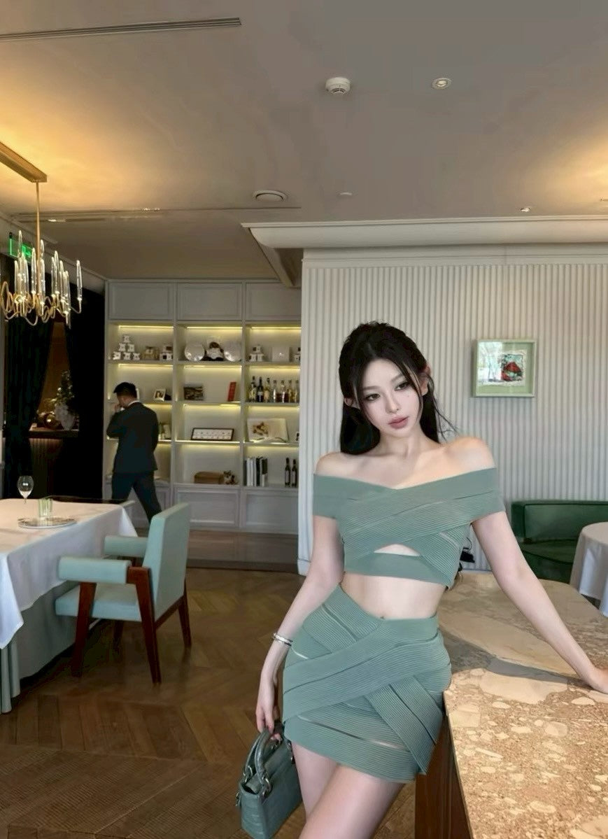26Jun. 性感指標小巴繃帶針織美學套裝 綠