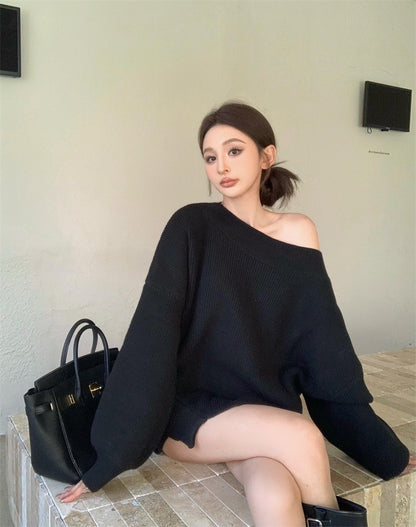 Apr. 美式慵懶 松露黑針織不規則上衣 短褲