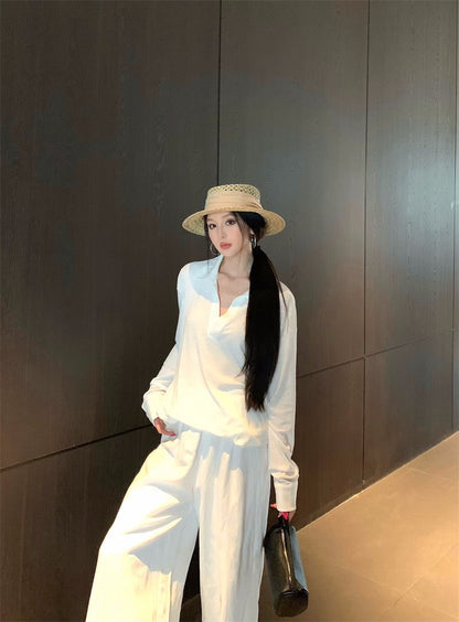 25Nov. 老錢慵懶白色系列v領上衣 同色系休閒褲