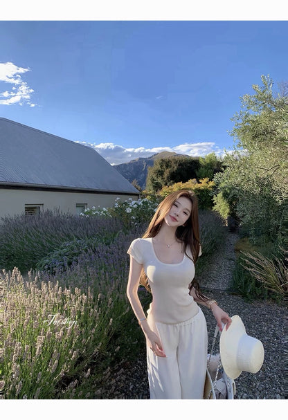 26May. 推薦款*天使肌膚桑蠶絲U領小縫標顯瘦上衣 白杏/奶橘/黑