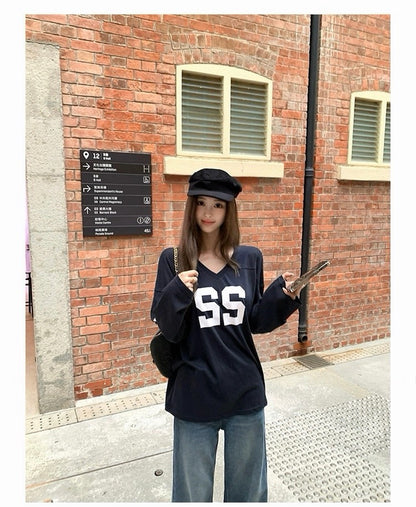 25Nov. 美式outfit珍妮私服數字寬鬆上衣 藏藍