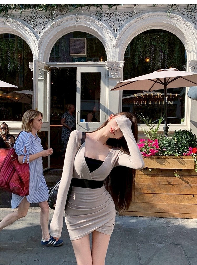 25Oct. 層次美學氣質撞色收腰連身裙