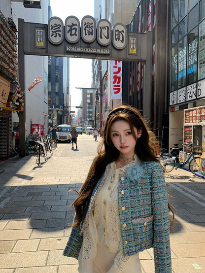 25Nov. 25A仙品香香彩色編織小香外套 藍
