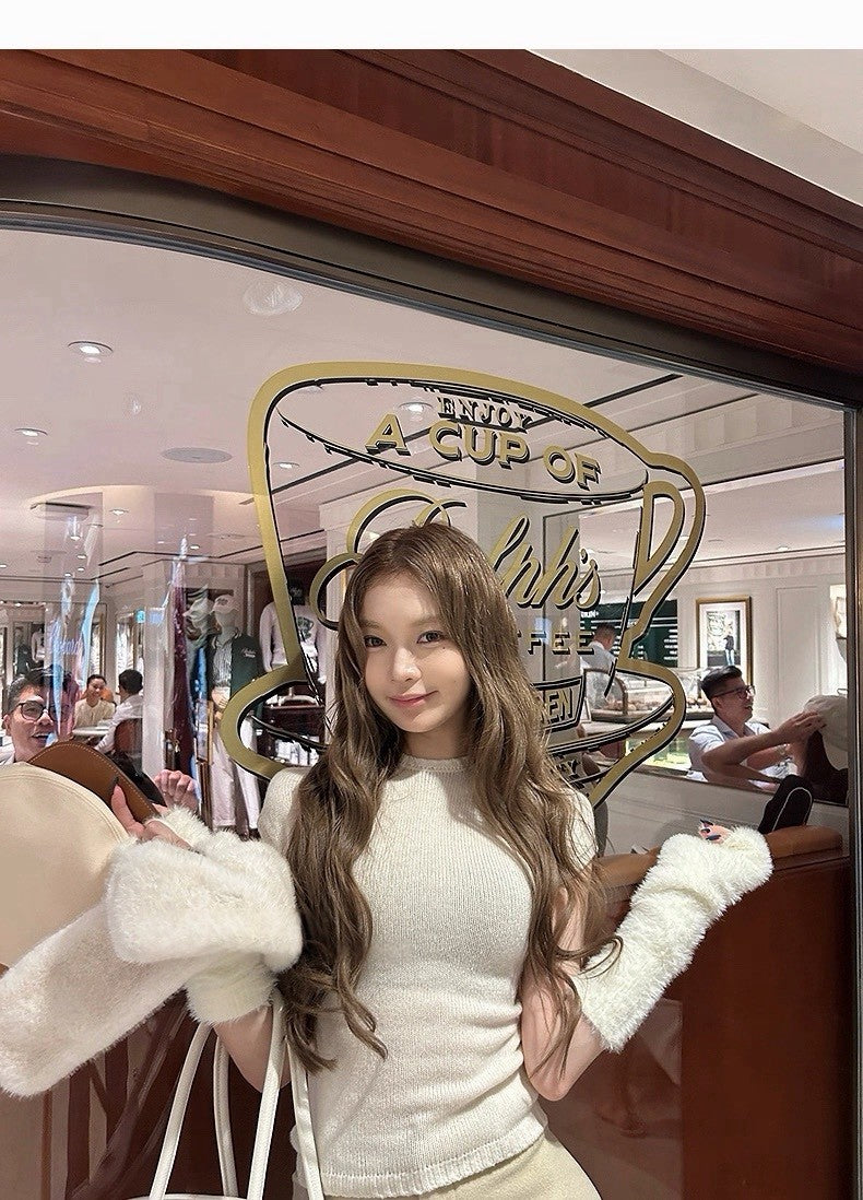 25Dec. 天菜女友嗲欲圓領直肩針織上衣（附手袖）白/黑