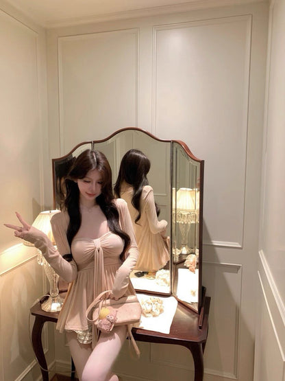 25Aug. 慵懶姐系 莫代爾抹胸外套2件組 粉