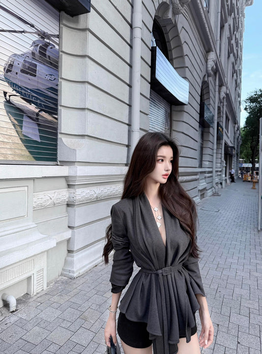 25Dec. 極簡主義Row不規則毛呢多穿設計外套 灰