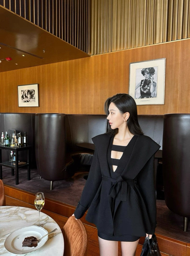 26Jan. 高級感慵懶百搭連帽羊毛大衣 黑/白