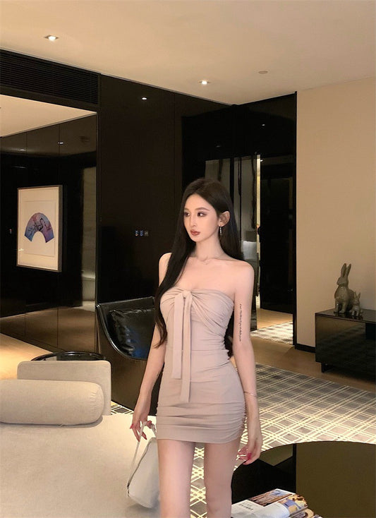 25Sep. 性感打底抹胸包臀裙 杏/黑