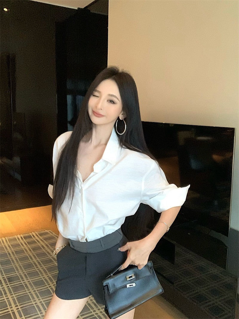 25Jul. 休閒時尚 簡約設計襯衫 拼色褲頭短褲