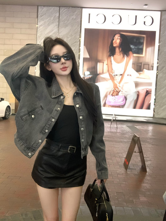 25Dec. 美式酷妹刷灰字母機車外套