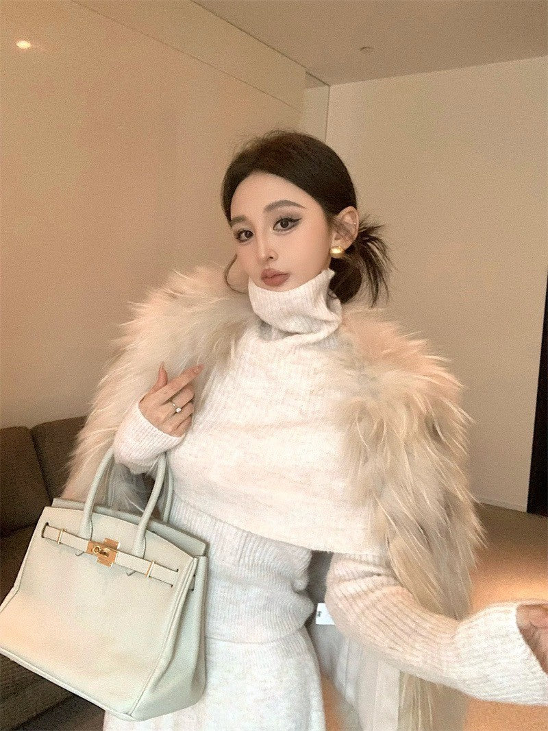 Feb. 時髦三件套 清冷感美人針織上衣半身裙 奶杏