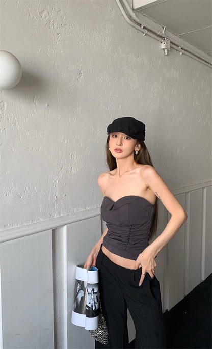 25Jul. 高級西裝修身抹胸（帶胸墊）灰