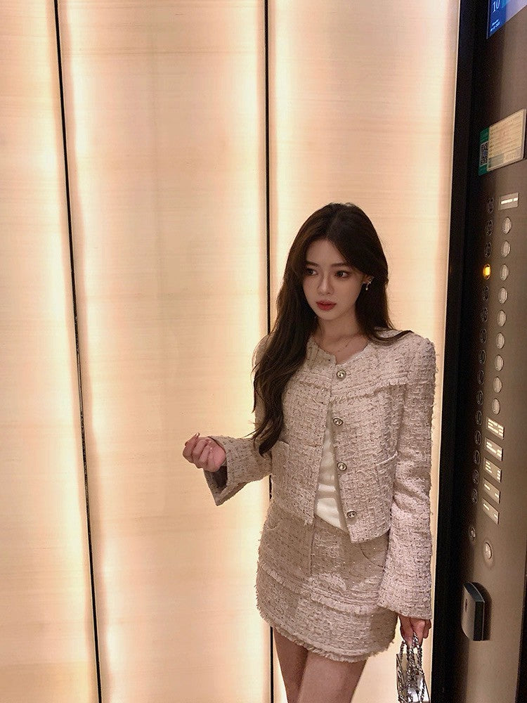 25Oct. Chic紫丁香粗呢外套小香套裝