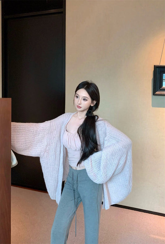 25Dec. 人無骨2.0慵懶穿粗針寬鬆外套 抽繩空氣棉休閒褲 灰粉系列