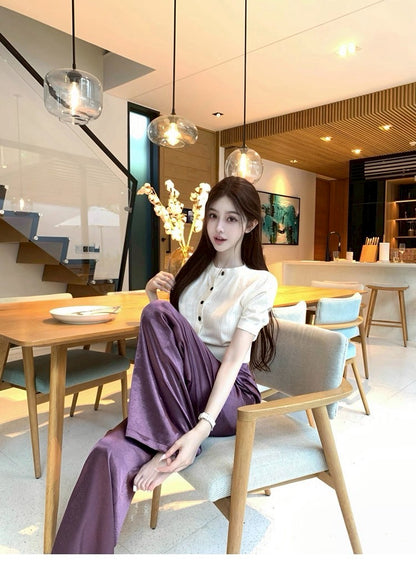 25Aug. 幸運紫絲滑醋酸休閒褲 紫