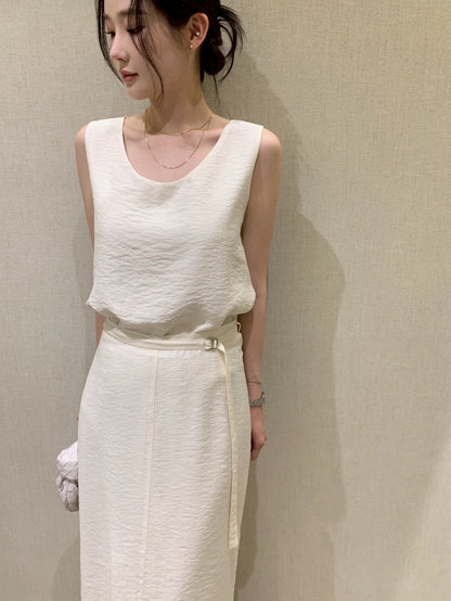 25Aug. 溫柔chic圓領背心半身裙套裝 米白/黑