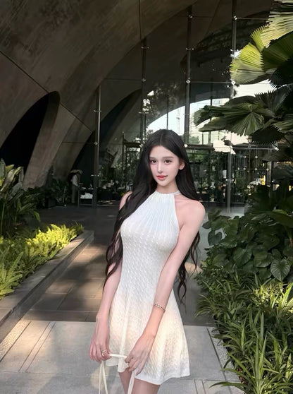26Jun. 天使歐膩麻花顯瘦A字針織裙 白
