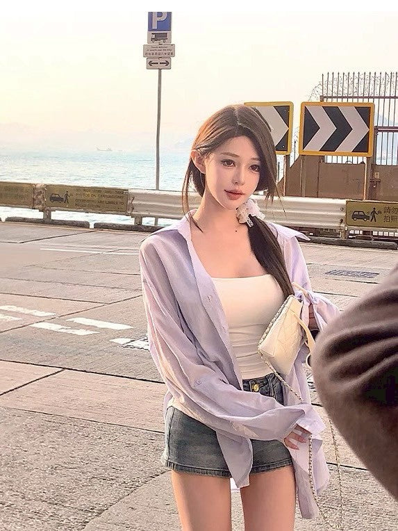 Jun. 智感通勤百搭藍色寬鬆襯衫