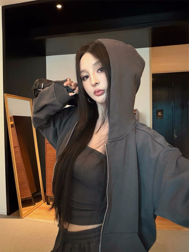 25Nov. 美式隨性純色連帽衛衣休閒褲套裝 石墨灰