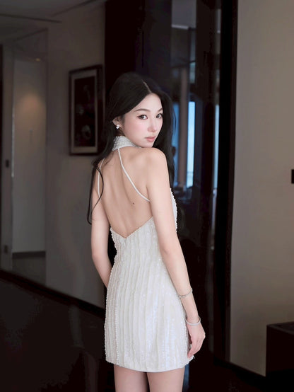 26Feb. limited white after party手工珍珠小禮服