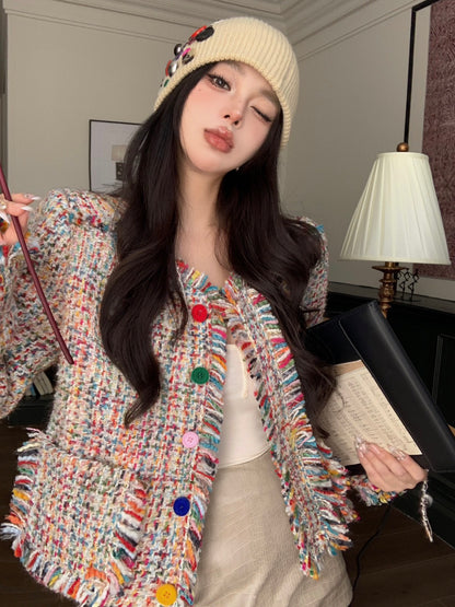 25Dec. 彩色粗呢編織夾棉小香短外套