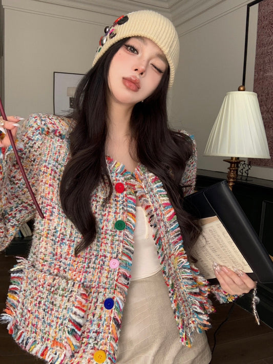 25Dec. 彩色粗呢編織夾棉小香短外套