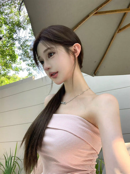 26May. 草莓奶霜復古格紋抹胸背心（加購不單售）
