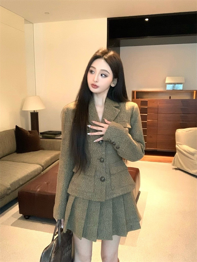 Feb. 元英比例 韓系收腰西裝百褶裙套裝