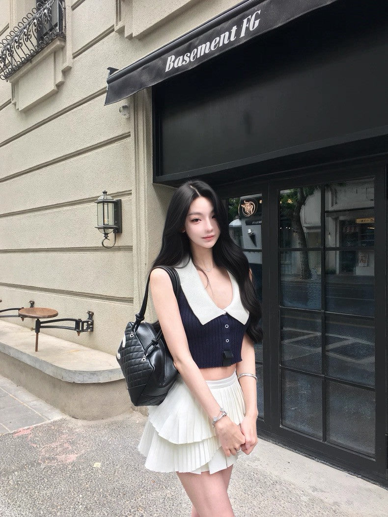 25Aug. 紙鶴工藝時髦A字學院百褶裙