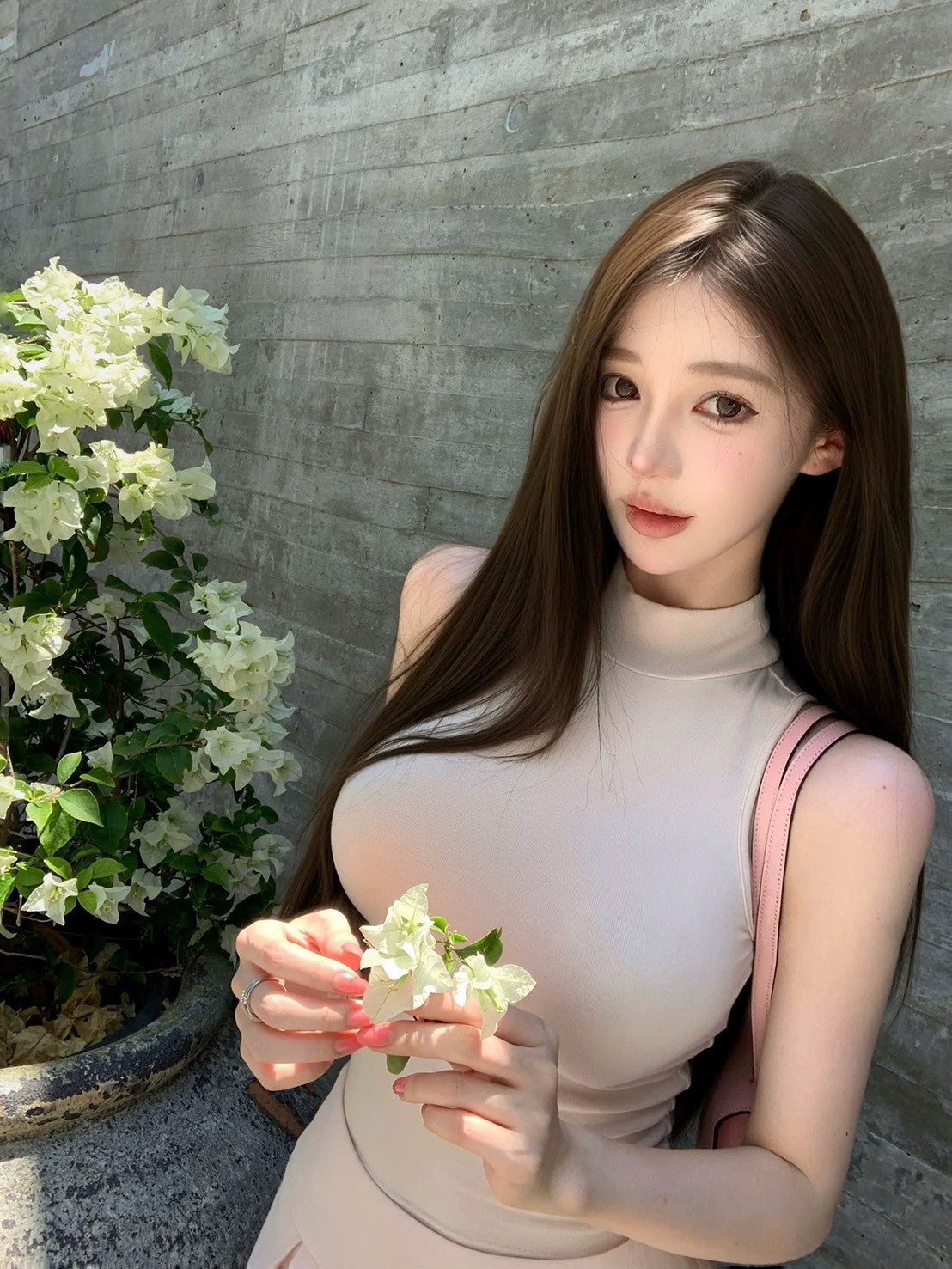 26May. 純慾留白 半高領彈力背心 杏色/藍色