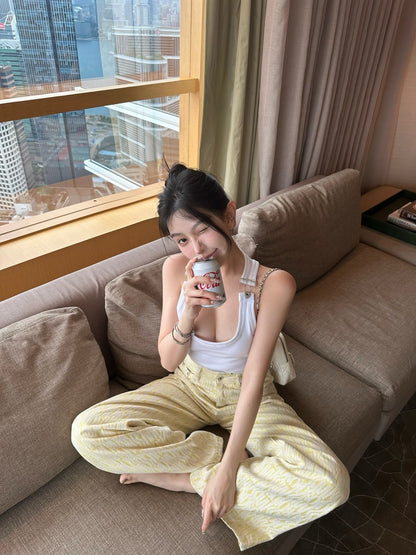 Apr. 起司夾心 時髦D1or印花直筒休閒褲