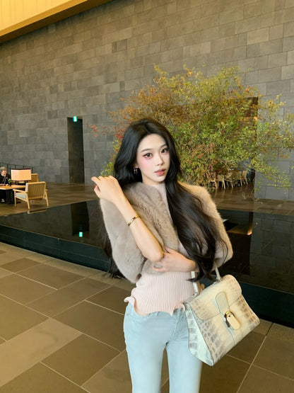 26Jan. 灰藍特殊定染修身高腰喇叭褲