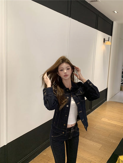 25Nov. 陳腔藍調 韓女修身原色牛仔中腰褲 修飾比例外套