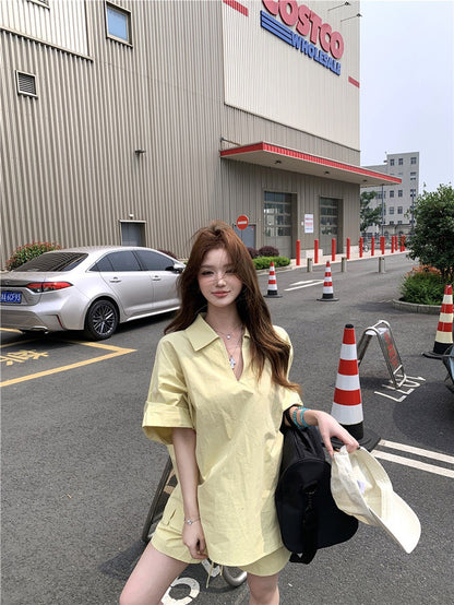 Jun. 街頭素描極簡淡人系列row襯衫上衣 短褲 奶黃