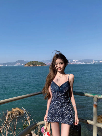26Apr. 花野初檸 歐美復古碎花裙 藍