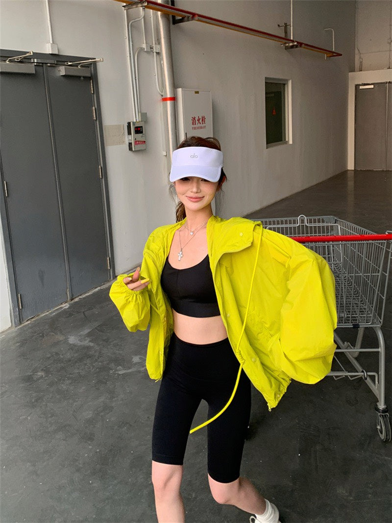 Jun. 美式寬鬆輕薄防曬連帽工裝外套 芥末黃