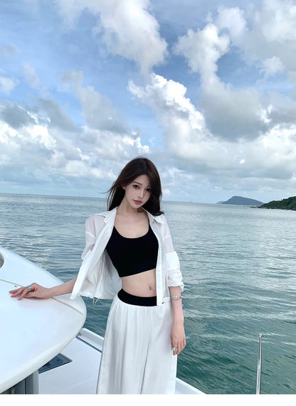 26Jul. 休閒簡約撞色背心闊腿褲套裝 黑白