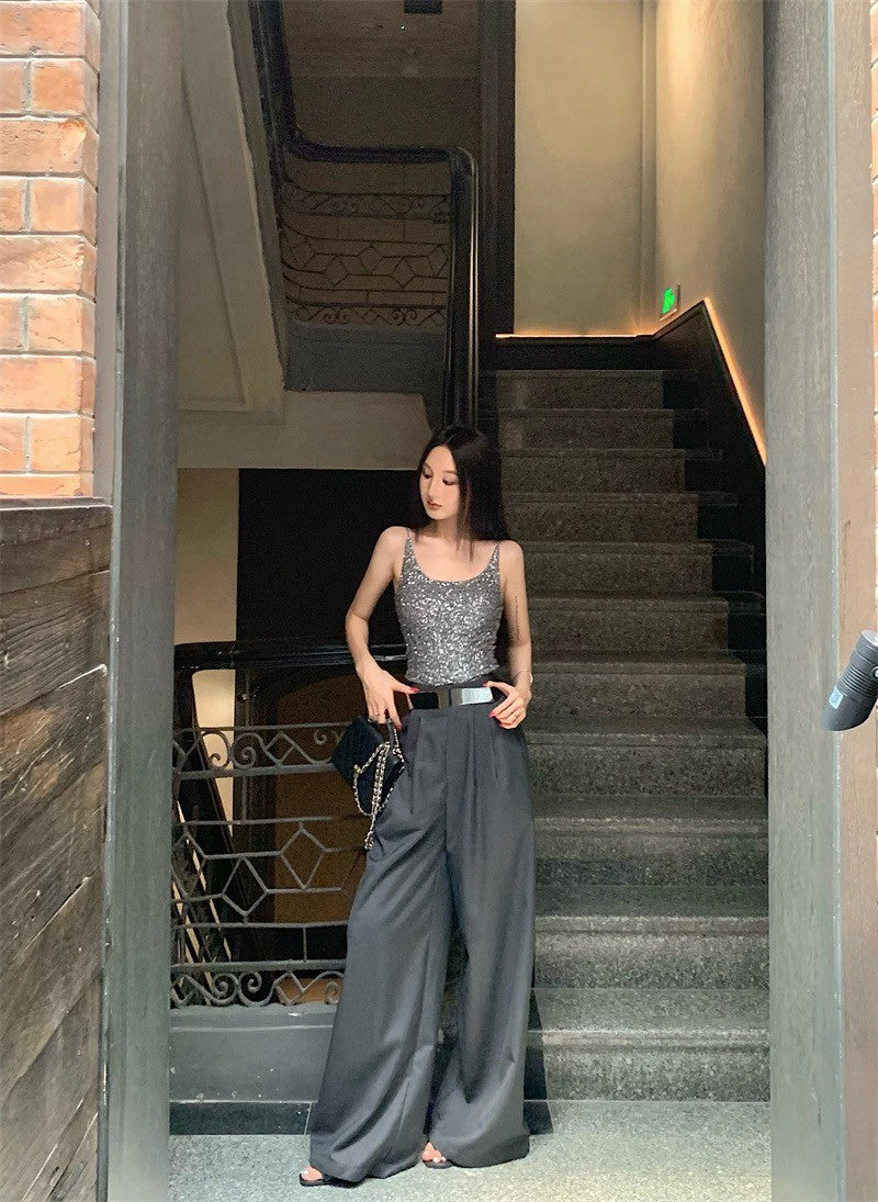 25Sep. 閃耀銀色系背心 高腰西裝長褲