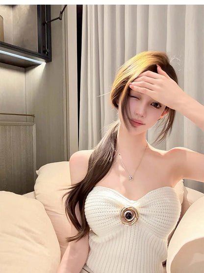 26Apr. 榛果暖絨復古可拆金屬針織抹胸 白/卡/藍