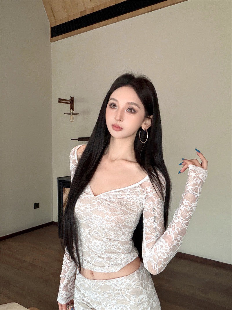26Jun. 純慾杏色蕾絲緹花低腰半身裙套裝