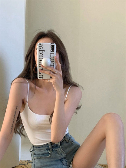 25Jul. 基礎版型 超好搭歐美低領螺紋背心 白/黃