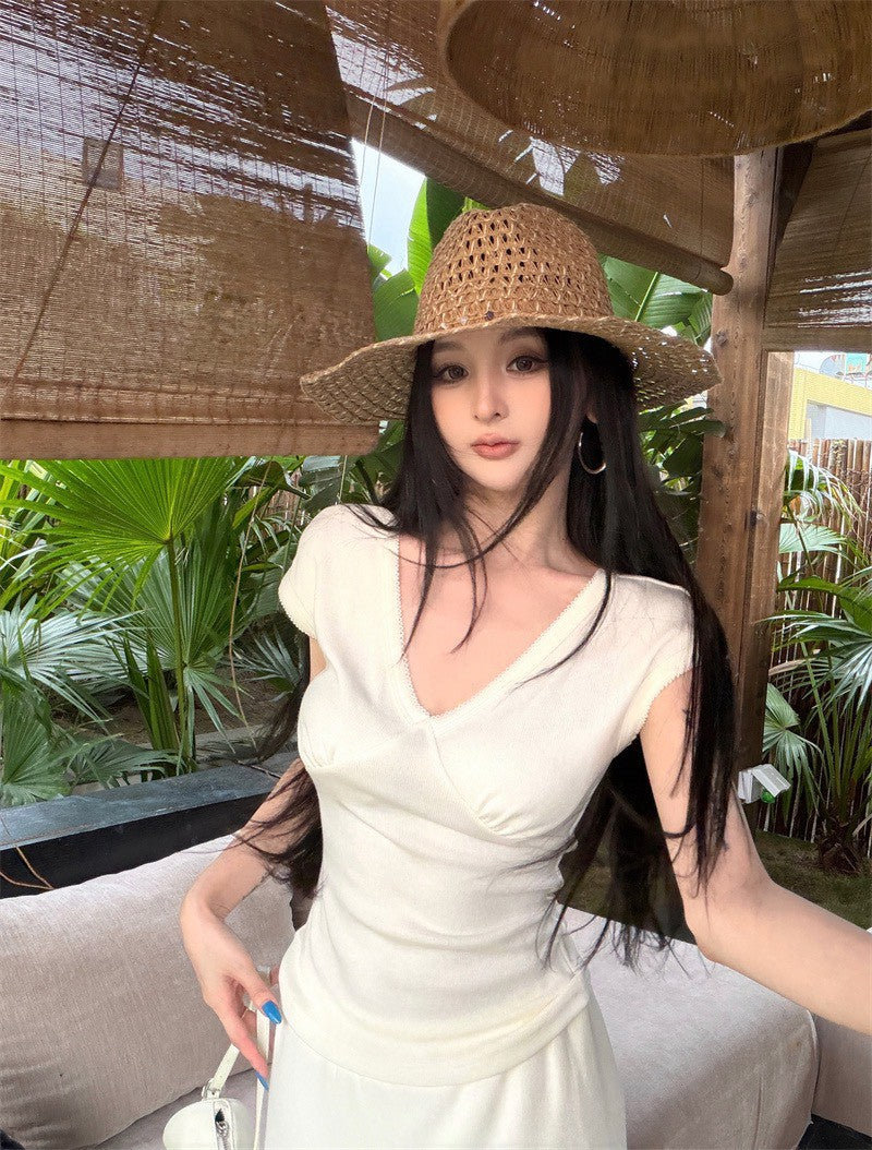 26Jun. 氣質留學子V領花邊棉料半身裙套裝 杏/深灰