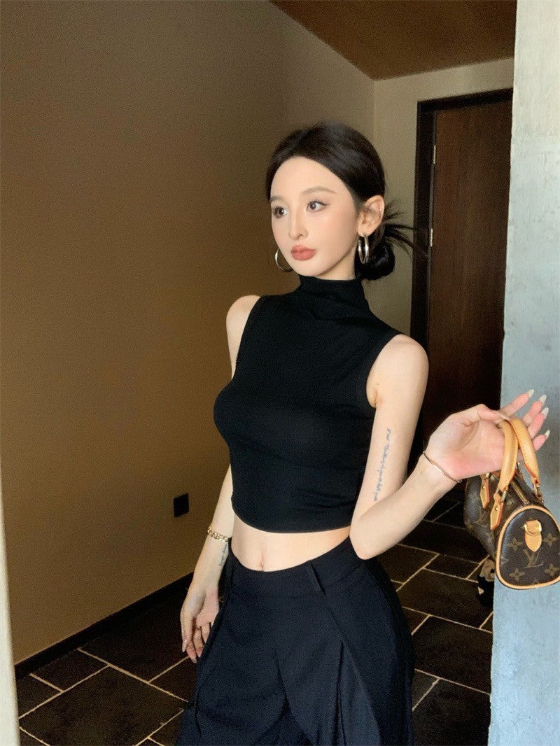 May. 個性簡約半高領純色背心 新款西裝休閒長褲 黑