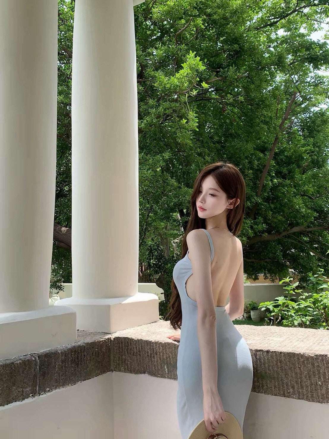 26Jul. 歐美控懶人裙挖背修身連身裙 淡藍/黑