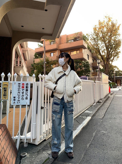 26Oct. 韓素希機場私服 復古手勾絲破洞牛仔褲 牛仔藍/黑色