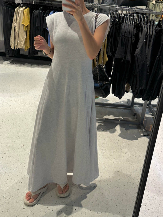 25Sep. 一件懶人通勤棉質小飛袖連身裙 灰/黑