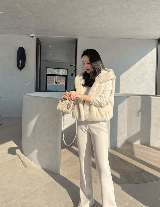 25Dec. 韓國毛毛馬甲連帽水貂毛坎肩外套 白/灰