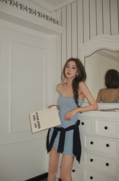 Jun. 夏款可調肩卡戴珊超模裙 藍/黑