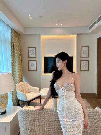 25Sep. Valentin*蕾絲蝴蝶綁帶top 白