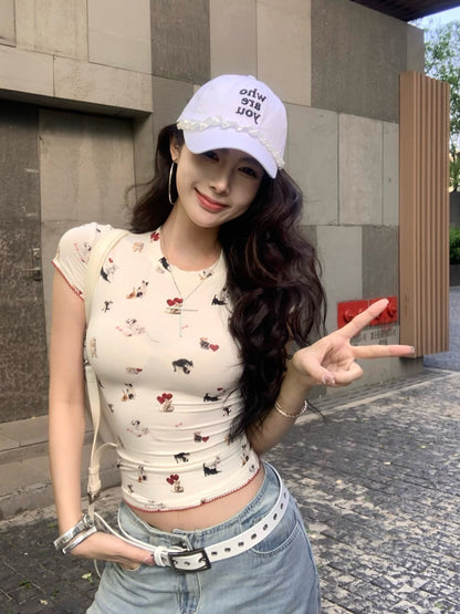 May. Puppy修勾貓咪 美式彈力正肩上衣